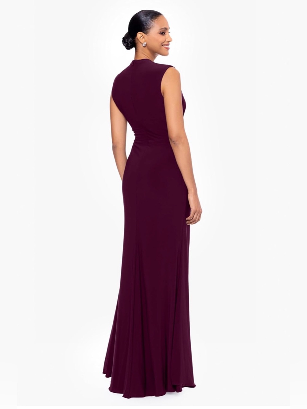 Betsy Adam’s Elegant Sleeveless Wine Maxi High Neck w/Body-con Ruching 12 NWT - Picture 3 of 11